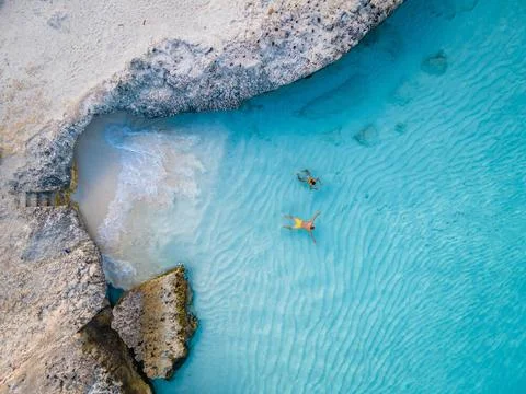 Tres Trapi Steps Triple Steps Beach, Aruba completely empty, Popular beach... Stock Photos