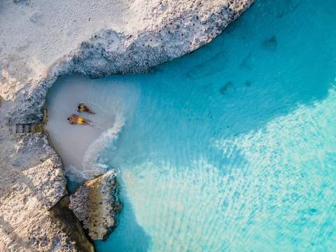 Tres Trapi Steps Triple Steps Beach, Aruba completely empty, Popular beach... Stock Photos