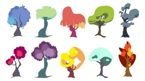 Tress. Vector set of flat trees, forest and bush. Stock Illustration