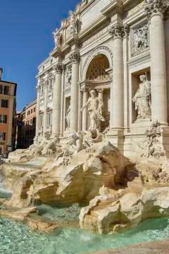 The Trevi Fountain is the largest and one of the most famous fountains in Rom Stock Photos