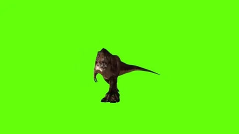 T.rex dinosaur walk turn 45 left green screen animation 3D rendering Stock Footage 280432496