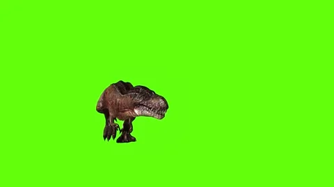 T.rex dinosaur walk turn 90 left green screen animation 3D rendering Stock Footage 280432735
