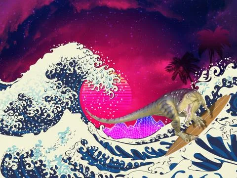 Trex surfing great wave Ilustração Stock