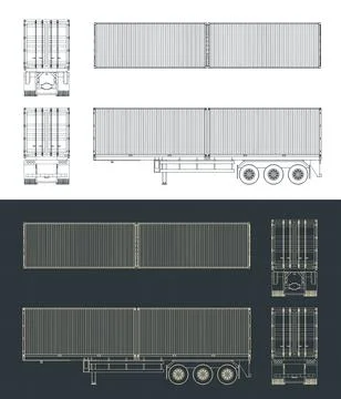 Tri-axle container trailer blueprints Illustrazione stock