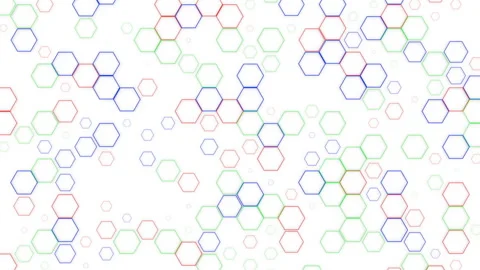 Tri-color hexagonal shapes appear and disappear on a white background. Slow Stock Footage 130452717