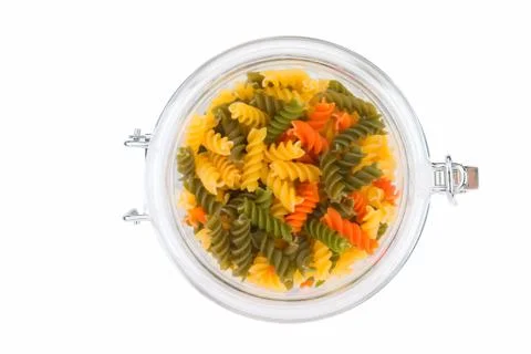 Tri colored pasta in a jar Stock Photos