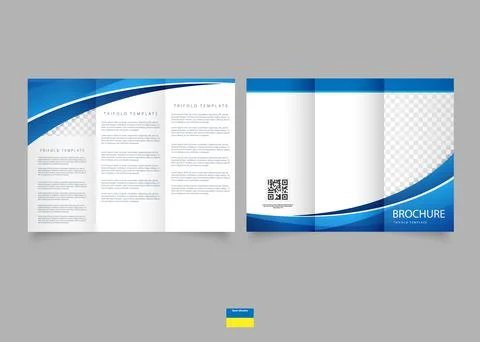 Tri fold brochure with blue waves. Flyer for printing. Stock Illustration