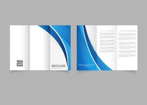 Tri fold brochure with blue waves. Flyer for printing. Stock Illustration