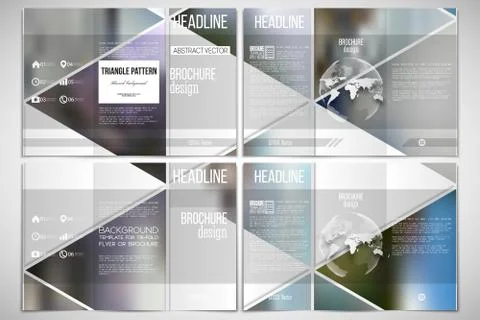 Tri-fold brochure design template on both sides with world globe element Illustrazione stock