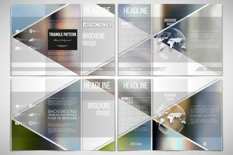 Tri-fold brochure design template on both sides with world globe element Illustrazione stock