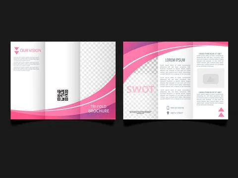 Tri-fold brochure layout, pink and white flyer. For design and printing. pink Stock Illustration