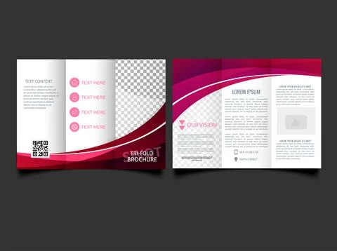 Tri-fold brochure layout, pink and white flyer. For design and printing. pink Stock Illustration