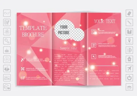 Tri-Fold Brochure mock up design. Polygonal background with shiny elements. 库存插图