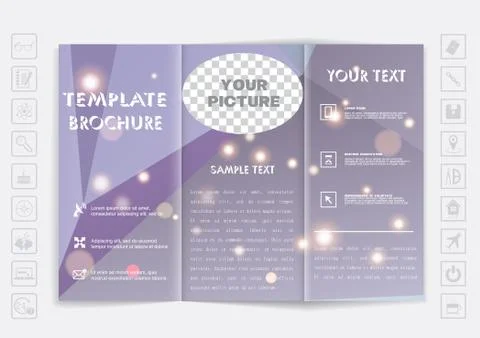 Tri-Fold Brochure mock up design. Polygonal background with shiny elements. Stock Illustration