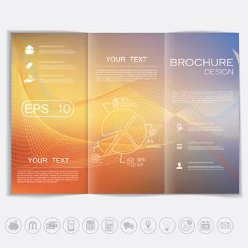 Tri-Fold Brochure mock up vector design. Smooth unfocused bokeh background wi Stock Illustration
