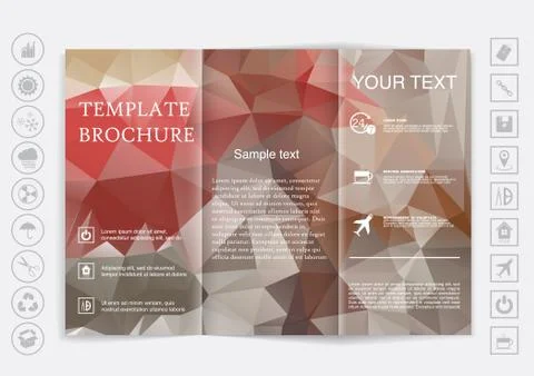 Tri-Fold Brochure mock up vector design. Polygonal background. Stock Illustration