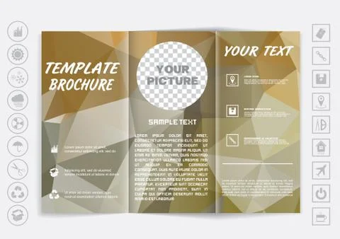 Tri-Fold Brochure mock up vector design. Polygonal background. Stock Illustration