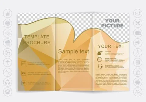 Tri-Fold Brochure mock up vector design. Polygonal background. Stock Illustration
