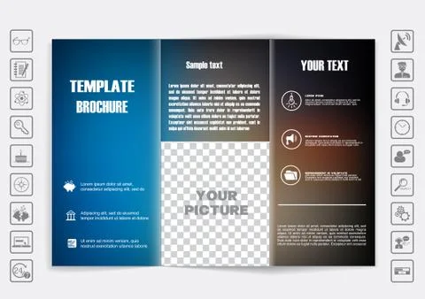 Tri-Fold Brochure mock up vector design. Blur background. Stock Illustration