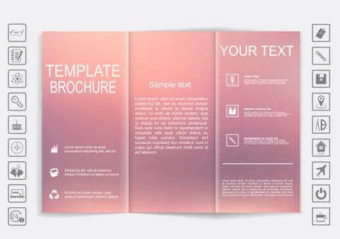 Tri-Fold Brochure mock up vector design. Blur background. Stock Illustration