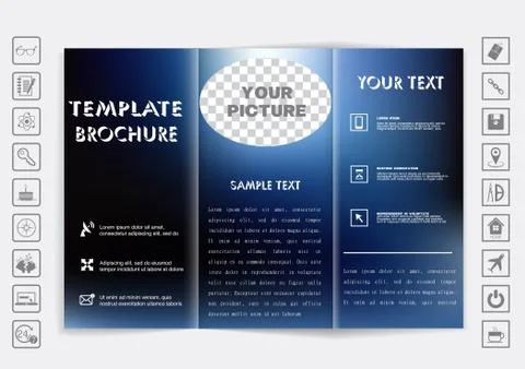 Tri-Fold Brochure mock up vector design. Blur background. Stock Illustration