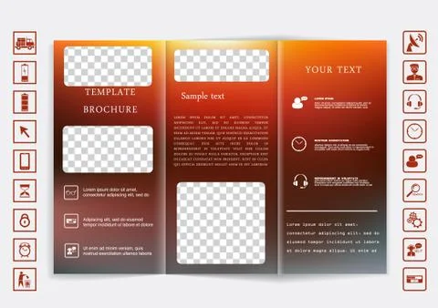 Tri-Fold Brochure mock up vector design. Smooth unfocused bokeh background. Stock Illustration