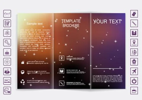 Tri-Fold Brochure mock up vector design. Smooth unfocused bokeh background. Stock Illustration