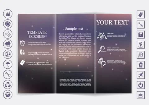 Tri-Fold Brochure mock up vector design. Smooth unfocused bokeh background. Stock Illustration