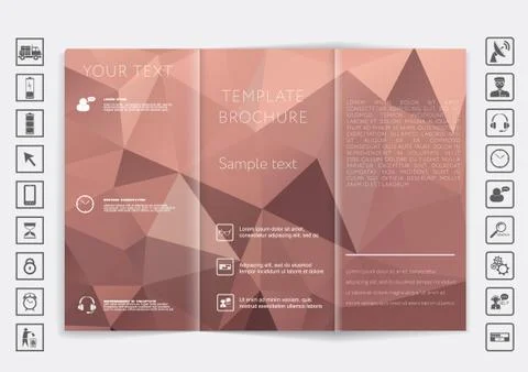 Tri-Fold Brochure mock up vector design. Polygonal background. Stock Illustration