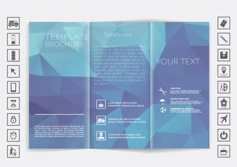 Tri-Fold Brochure mock up vector design. Polygonal background. Stock Illustration