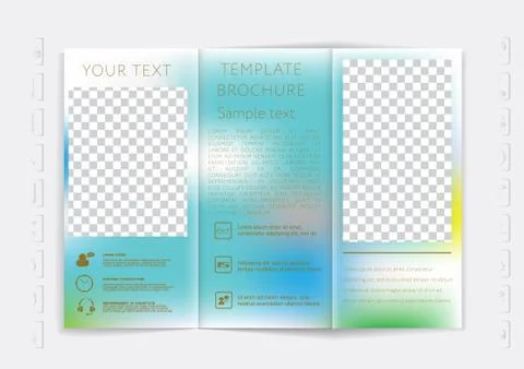 Tri-Fold Brochure mock up vector design. Smooth unfocused bokeh background. Stock Illustration