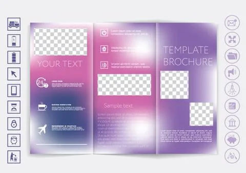 Tri-Fold Brochure mock up vector design. Smooth unfocused bokeh background. Stock Illustration