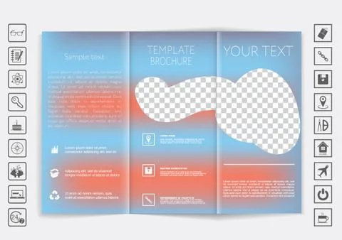 Tri-Fold Brochure mock up vector design. Smooth unfocused bokeh background. Stock Illustration