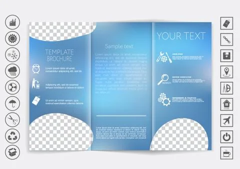 Tri-Fold Brochure mock up vector design. Smooth unfocused bokeh background. Stock Illustration
