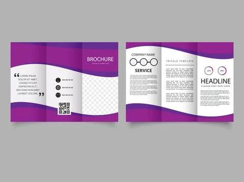 Tri fold brochure with pink waves. Flyer for printing. Stock Illustration