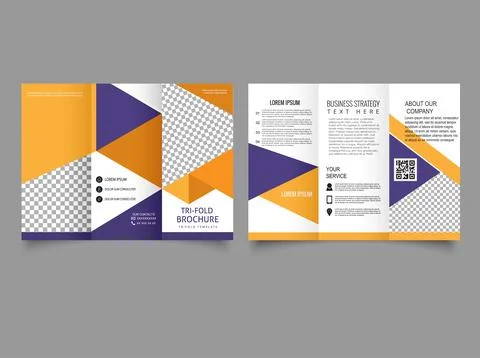 Tri fold brochure template design with triangles. Stock Illustration