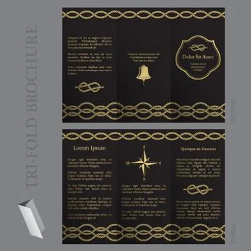 Tri-fold brochure template with nautical elements Stock Illustration