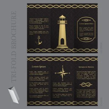 Tri-fold brochure template with nautical elements Stock Illustration