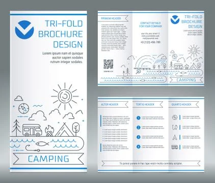 Tri-fold brochure template, on the topic of recreation and tourism. Stock Illustration