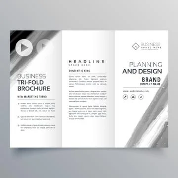 Tri fold brochure vector template design with black paint stroke Illustrazione stock
