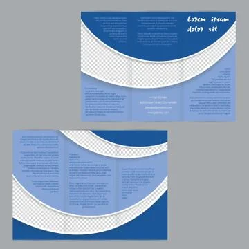 Tri-fold flyer brochure template with blue waves Stock Illustration