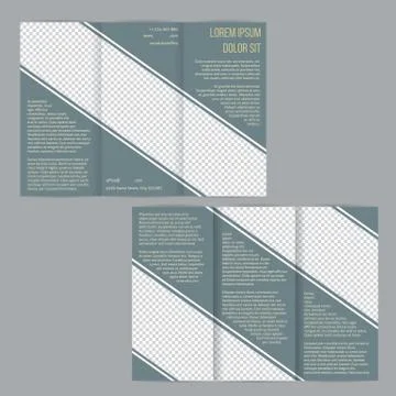 Tri-fold flyer brochure template with slate blue stripes Stock Illustration