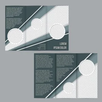 Tri-fold flyer brochure template with green stripes Stock Illustration