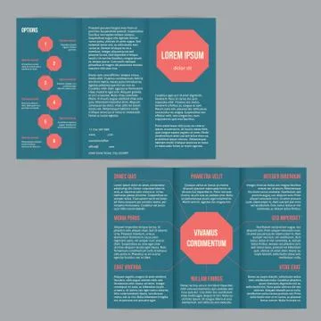 Tri-fold flyer brochure template with red dots Stock Illustration