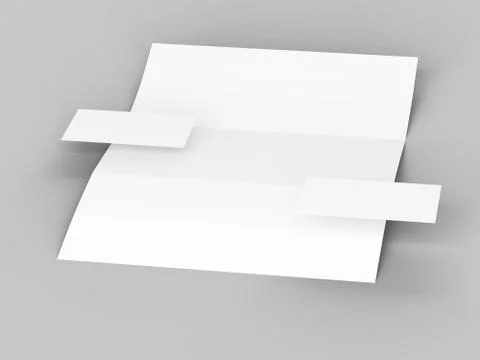 Tri-fold paper sheet in A4 format with business cards mockup. 3d illustration Stock Illustration