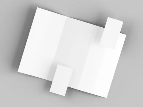 Tri-fold paper sheet in A4 format with business cards mockup. 3d illustration Stock Illustration