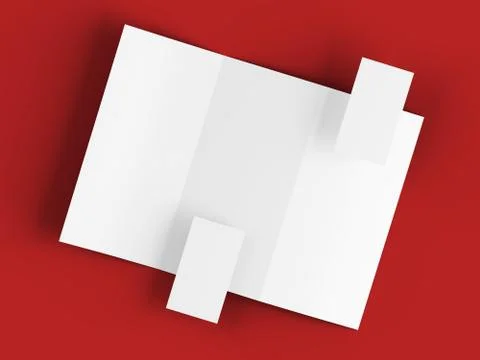 Tri-fold paper sheet in A4 format with business cards mockup. 3d illustration Stock Illustration