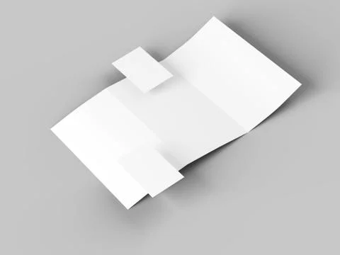 Tri-fold paper sheet in A4 format with business cards mockup. 3d illustration Stock Illustration