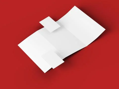 Tri-fold paper sheet in A4 format with business cards mockup. 3d illustration Stock Illustration