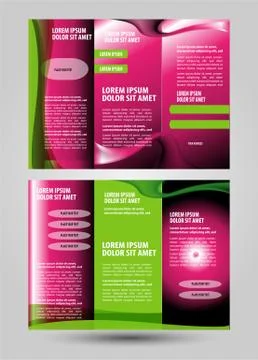 Tri-fold pink leaflet brochure template design Stock Illustration